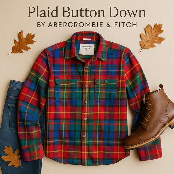 Abercrombie & Fitch 100% Cotton Plaid Button Down Men’s L | Flannel Muscle Fit - Picture 1 of 13